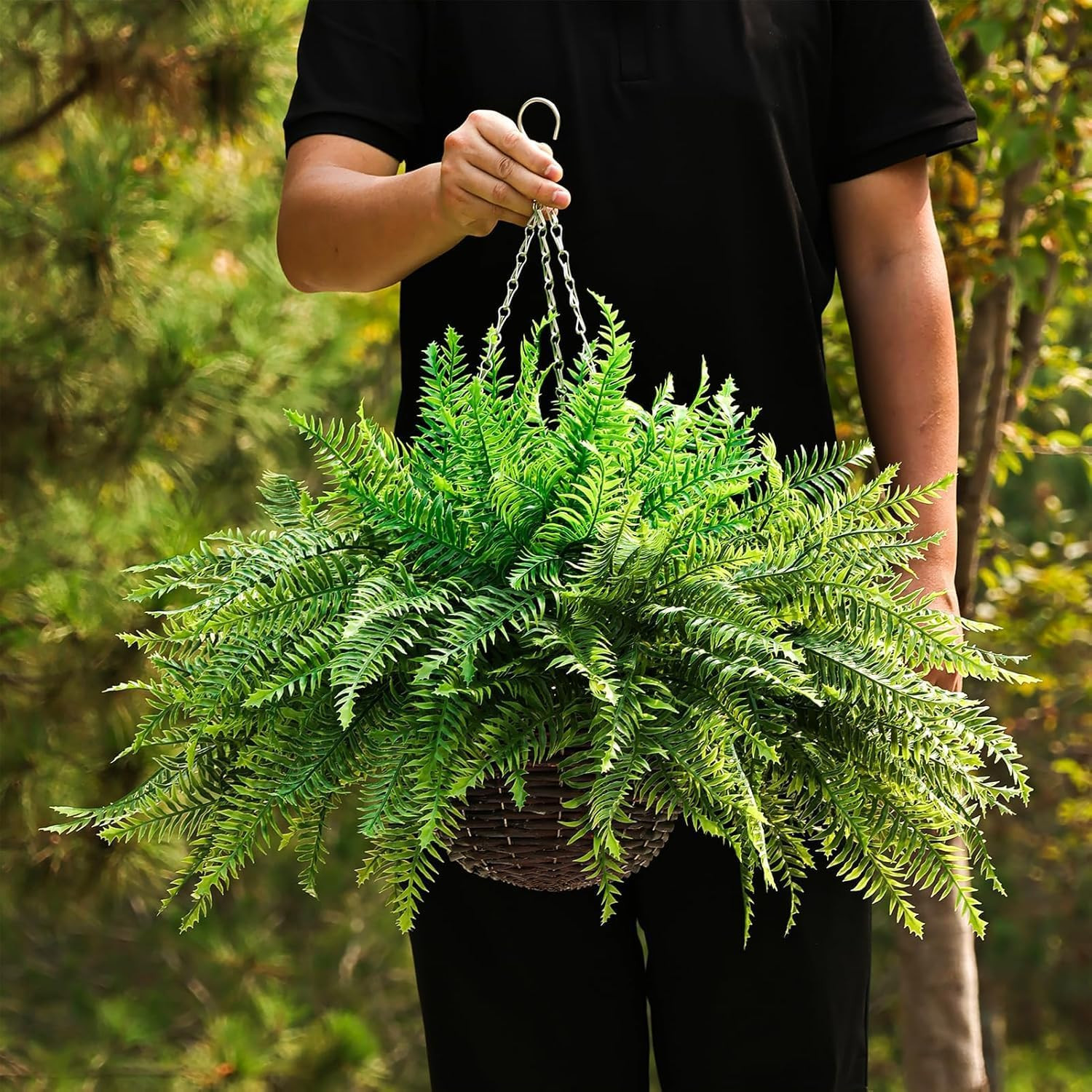 Outdoor Fake Hanging Fern – Artificial Hanging Ferns 2 Pack, Large Faux Boston F
