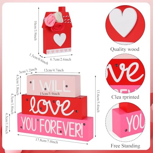 “I Will Love You Forever” Wooden Stack Sign–Valentine’s Day Decor for Table,