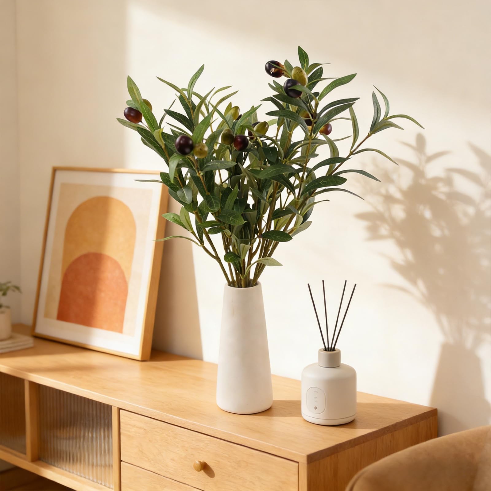 Artificial Olives Plants Stems for Vase, 4 Pcs Fake Greenery Olive Branches S…