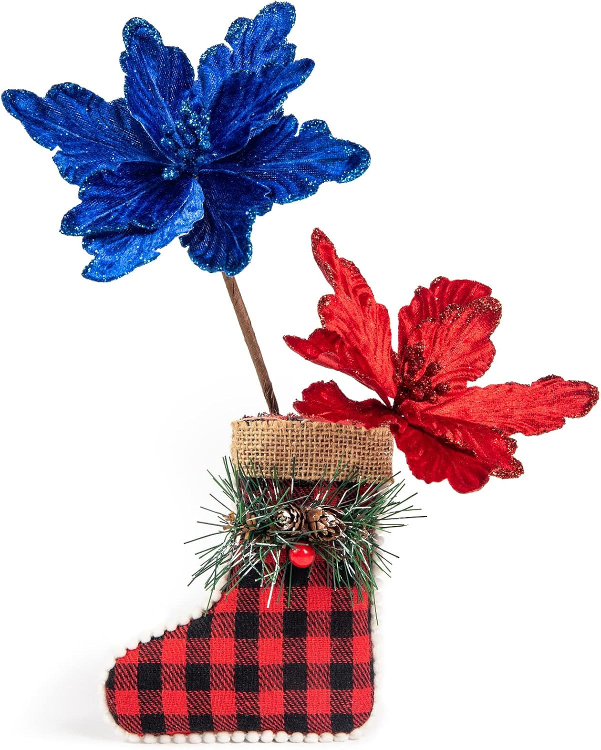 7Pcs Poinsettia Flowers Picks Artificial Glitter Poinsettia Flowers with Stems C