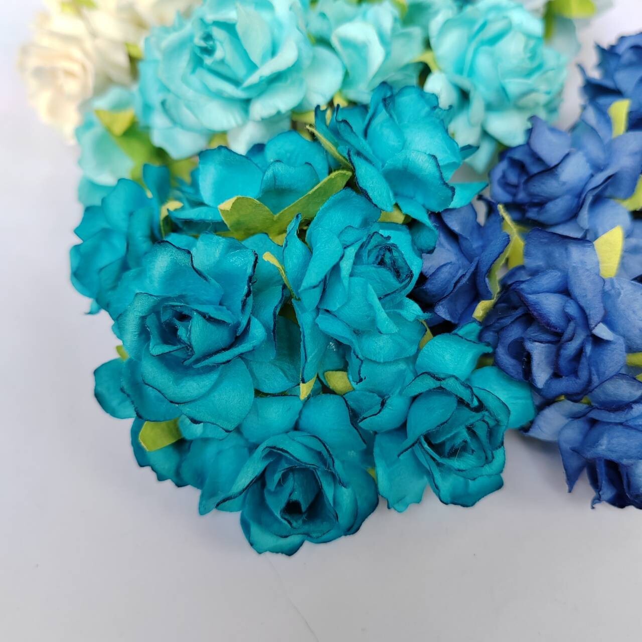50 Mix Blue Tone Artificial Flowers Rose Flower Paper Flower size 30-35 mm
