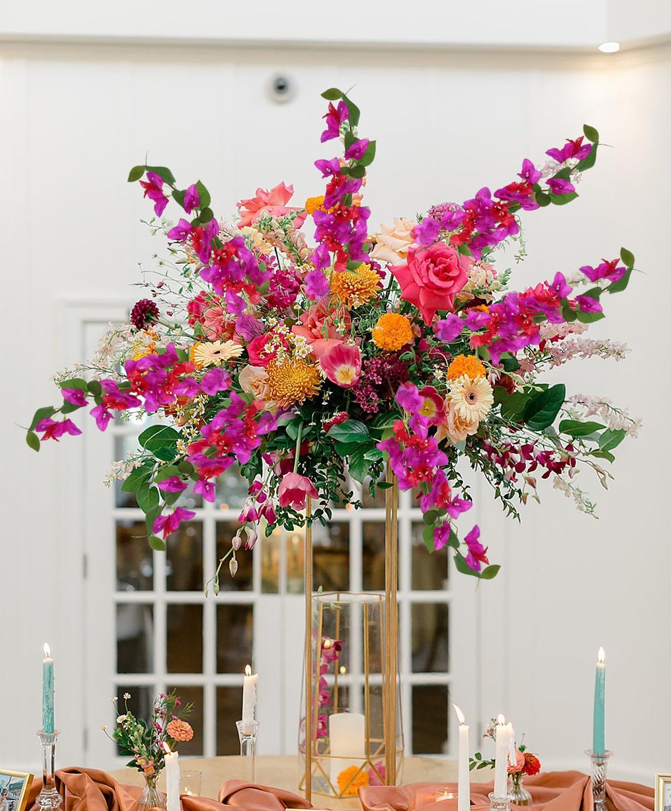 12PCS Bougainvillea Artificial Flowers 31.50″ Long Stem Faux Silk Bougainvill…