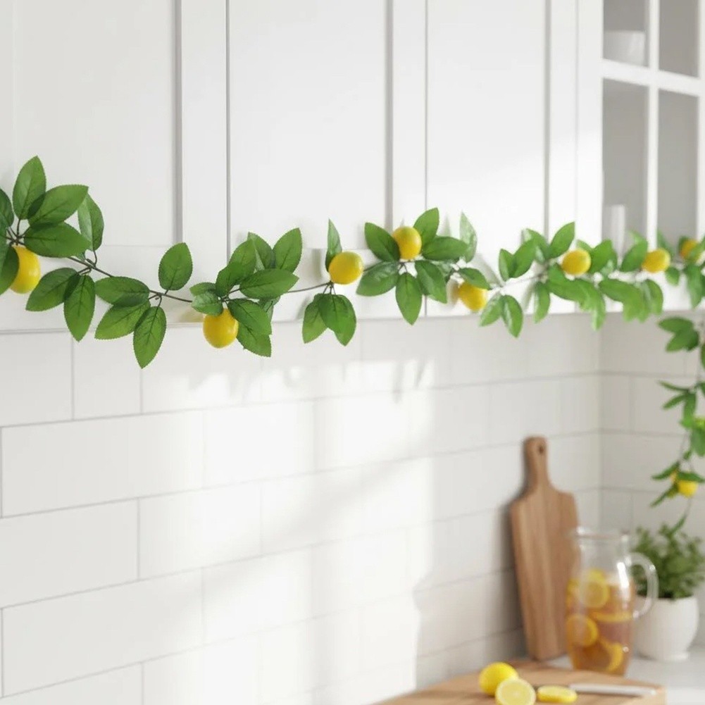 Artificial Lemon Vine Garland with Rose Leaves 90.55in 230cm for Table Draping