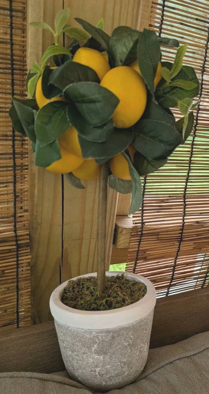 Lemon Ball Topiary Tree Arrangement Faux Green Leaves Yellow Kitchen Decor 16 In