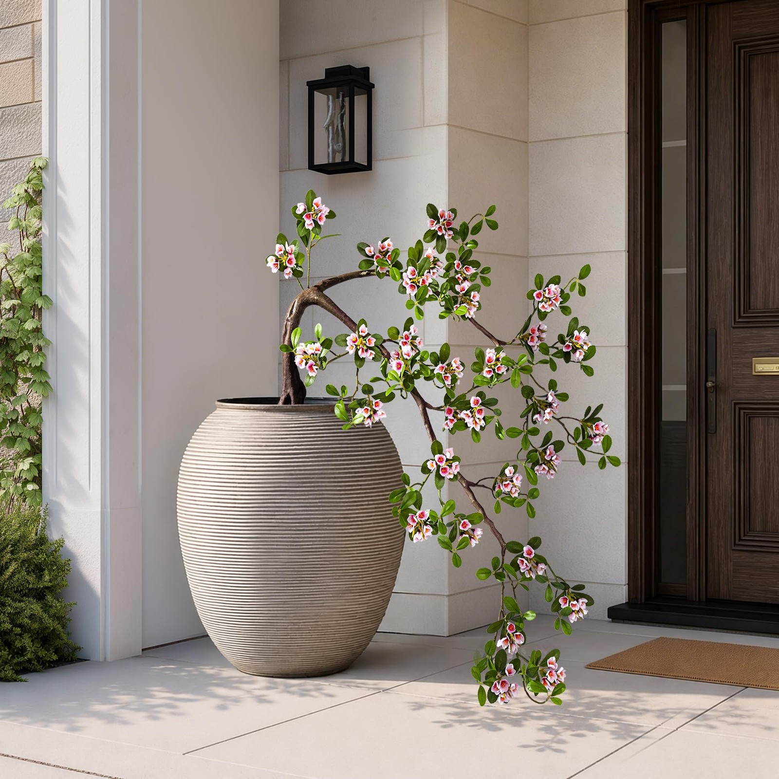 Artificial Topiary Trees for Outdoor Front Porch Door Front Porch Plants(Pink)