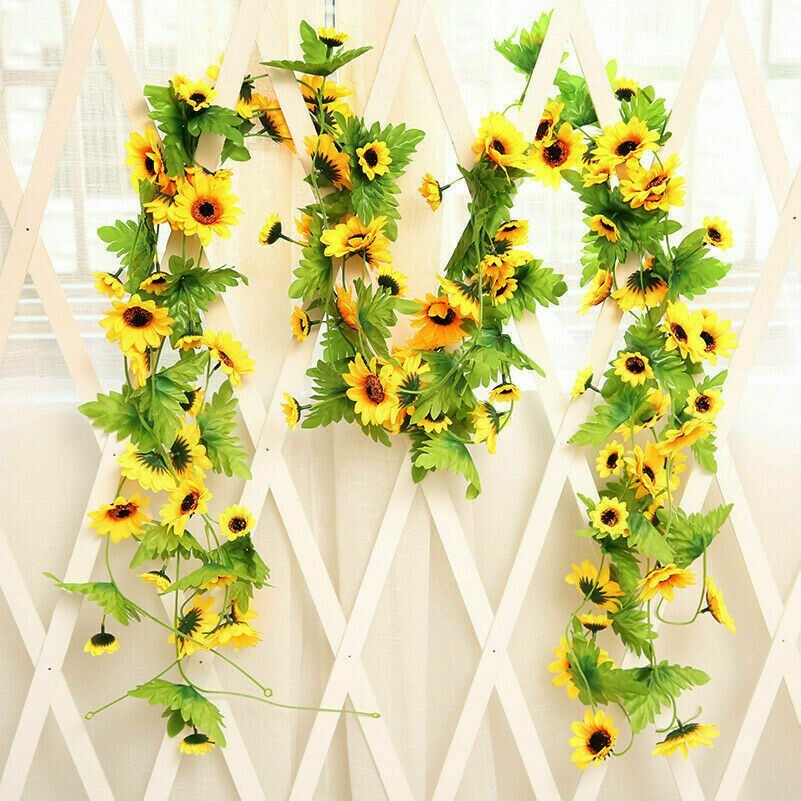 240cm Artificial Silk Sunflower Ivy Vine with Green Leaves Hanging Garland