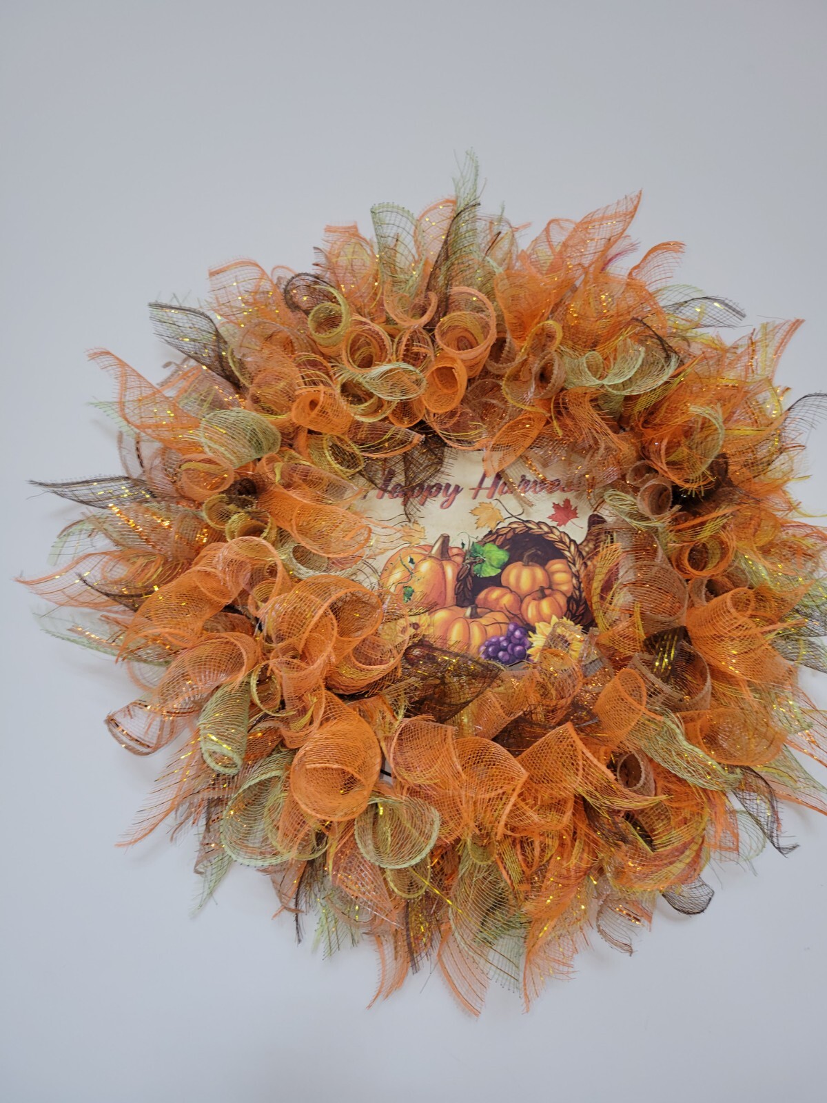 HAPPY HARVEST autumn Spring Mesh Front Door Wreath Wall Decor Bright colors