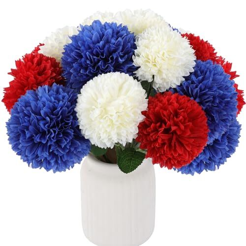 Pcs Artificial Chrysanthemums Flowers Patriotic Flowers 12 Red, White, Blue
