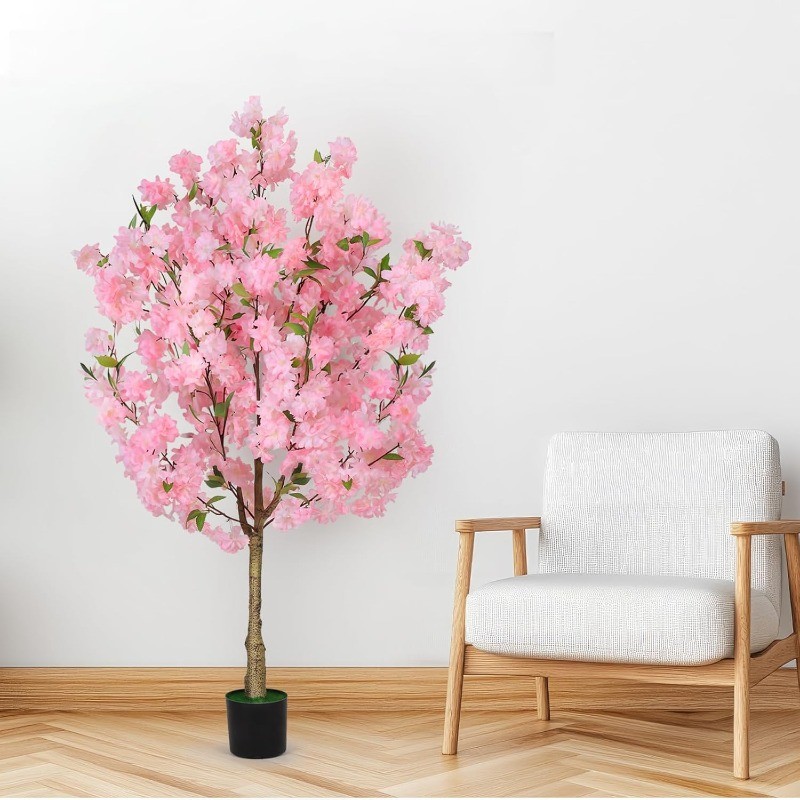2PCS 4FT Artificial Cherry Blossom Tree, Fake Plants Decor for Living Room, Pink