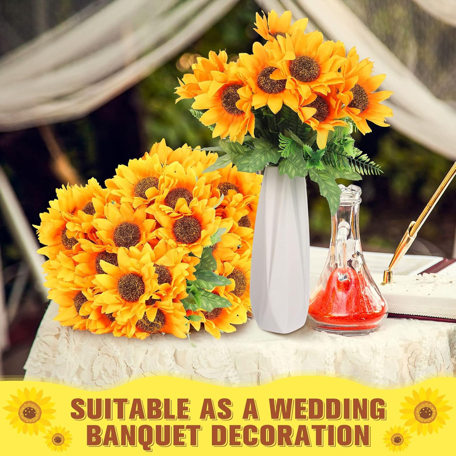 30 Bunches Artificial Sunflower Bouquets for Wedding & Home Decor, 11.8″ High