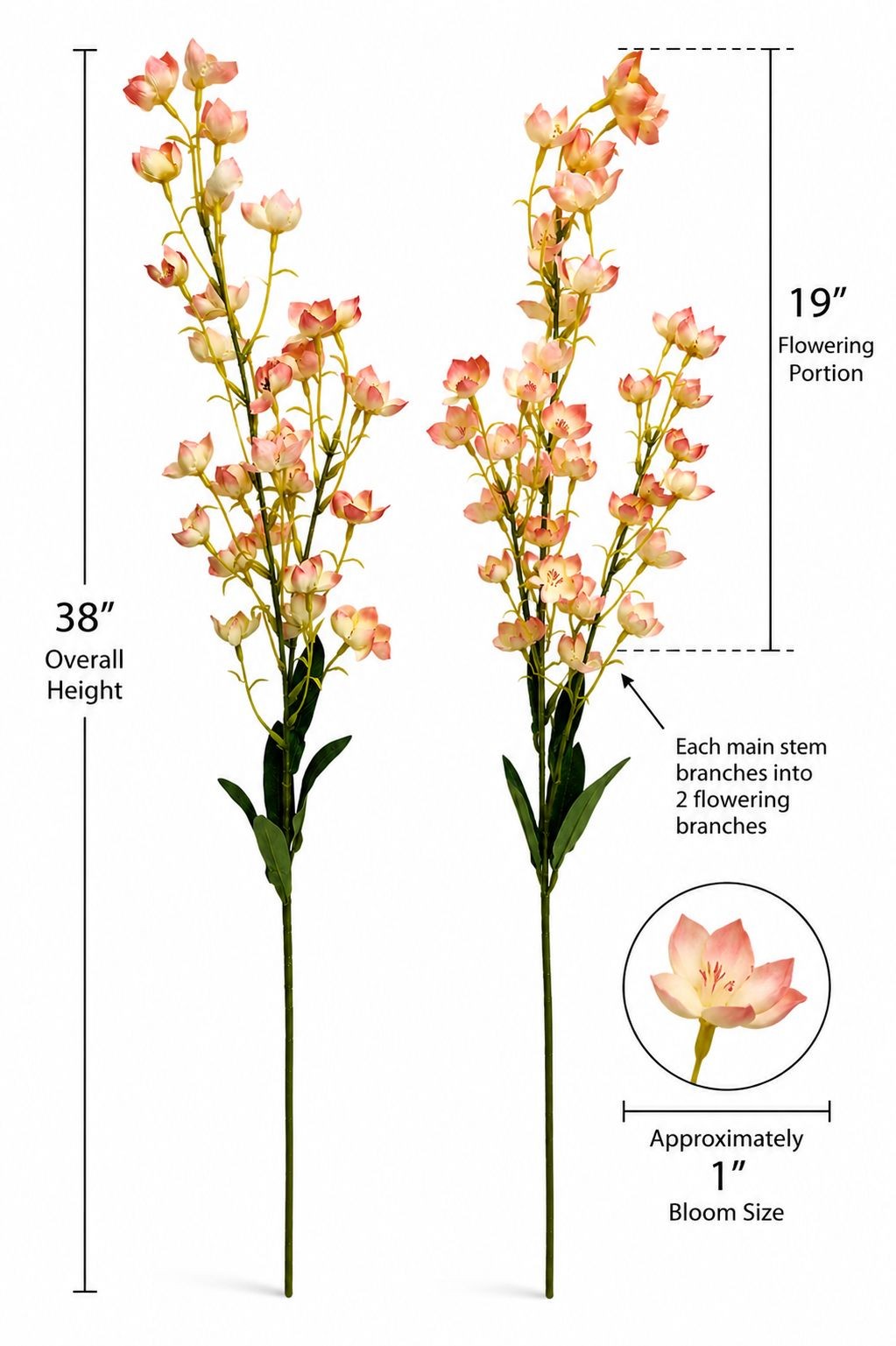 Artificial Dogwood Style Flower Stems Set of 2 Blush Pink White Faux Floral Bran
