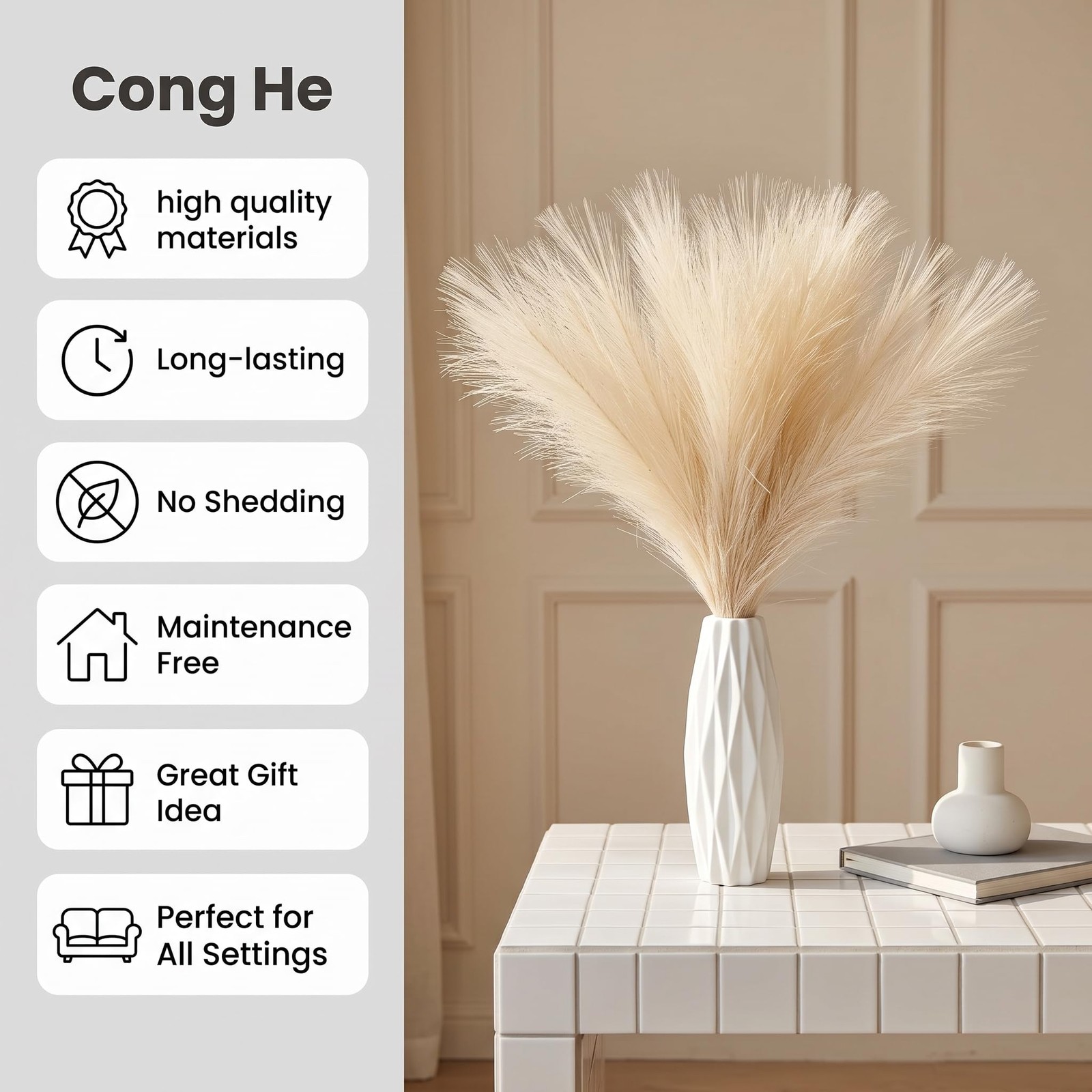30PCS Artificial Pampas Grass Decor, 21.7″ Small Faux Pampas Grass No Sheddin…