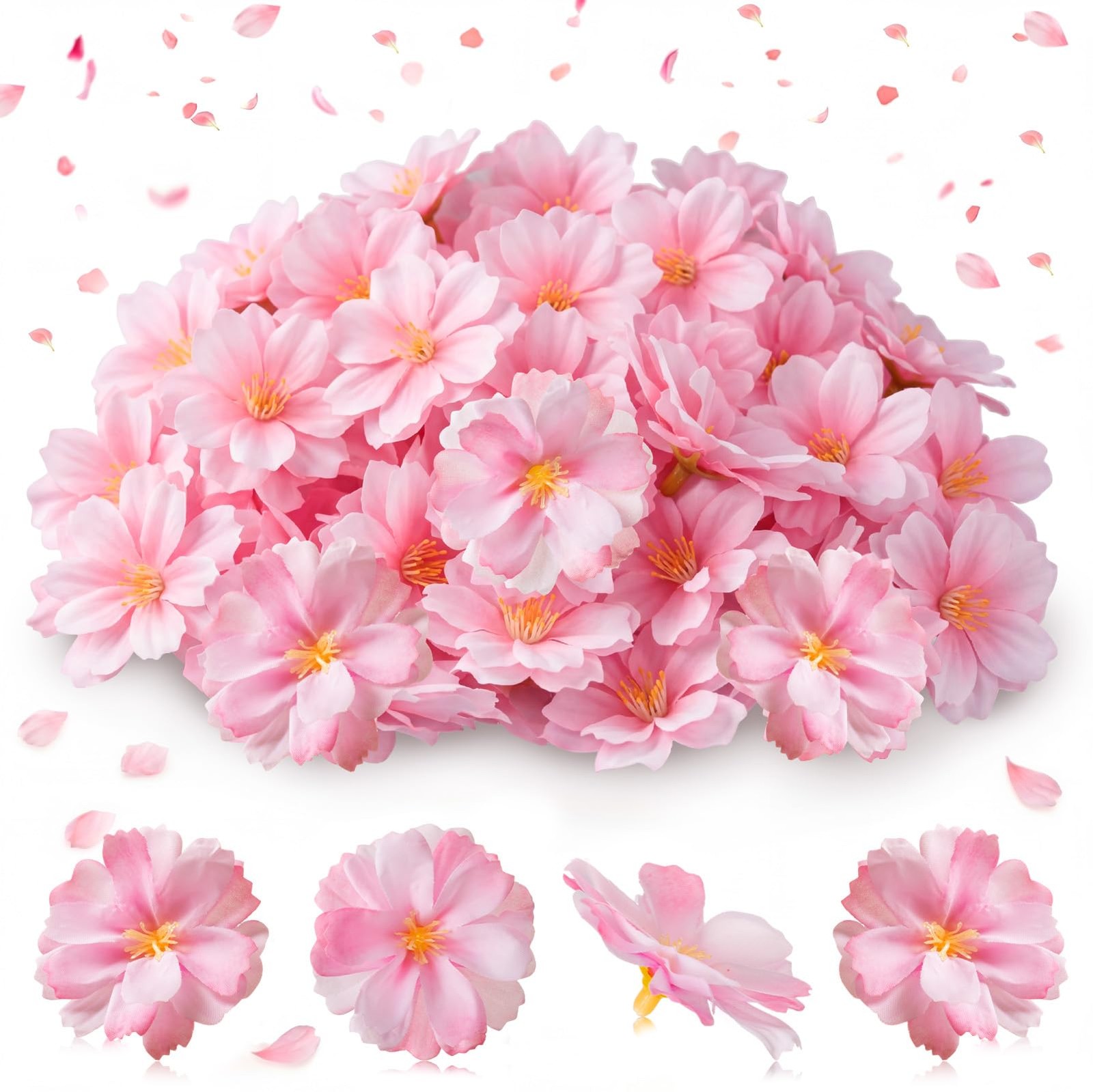 48 PCS Pink Fake Artificial Silk Flower Heads Bulk Wedding Cake Crafts Decor