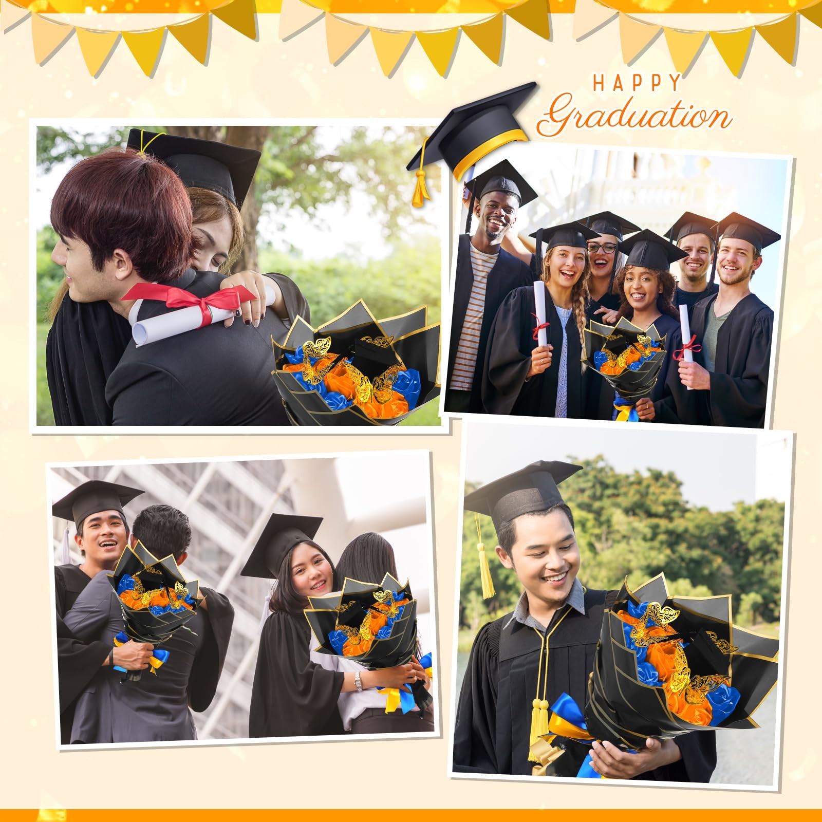 DIY Graduation Bouquet Kit 75 Pcs Flower Wrapping Paper, Ribbon & Decor