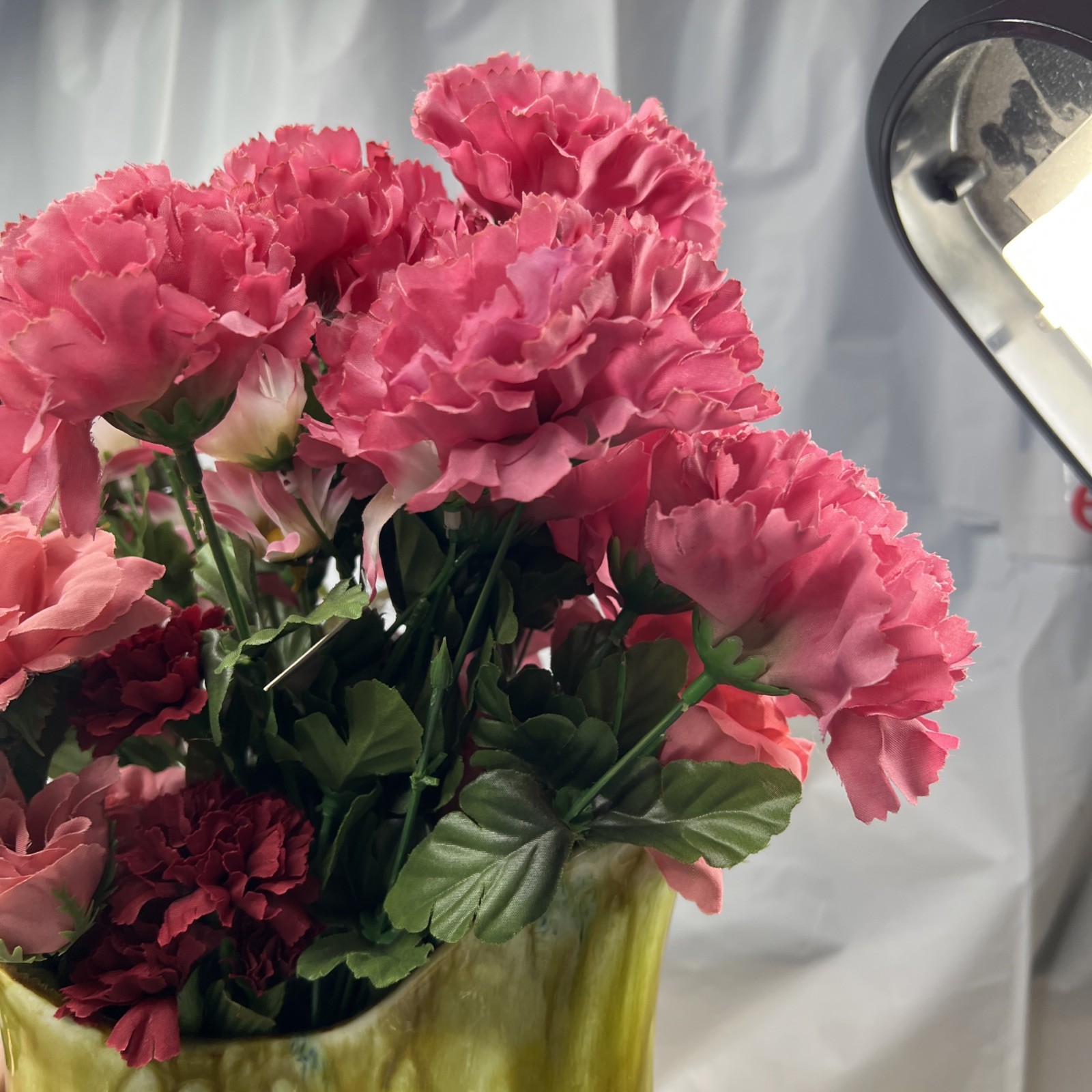 9 Vtg Bouquets Faux Flowers Mauve Pink Burgundy Roses Daisies Carnations NOS