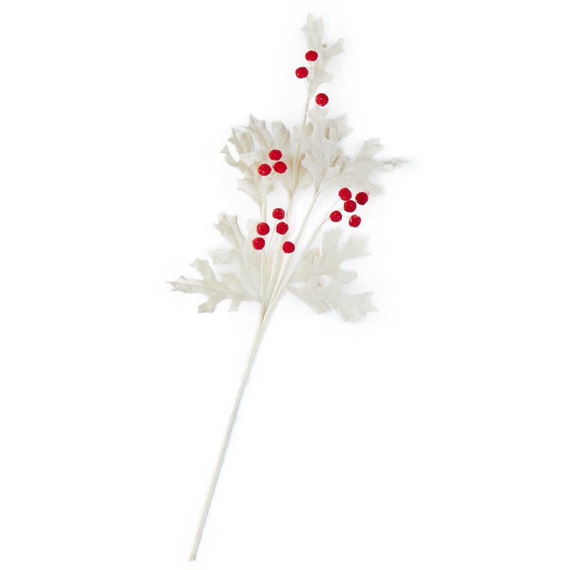 Sparkling White Oak Leaf Spray with Red Berries