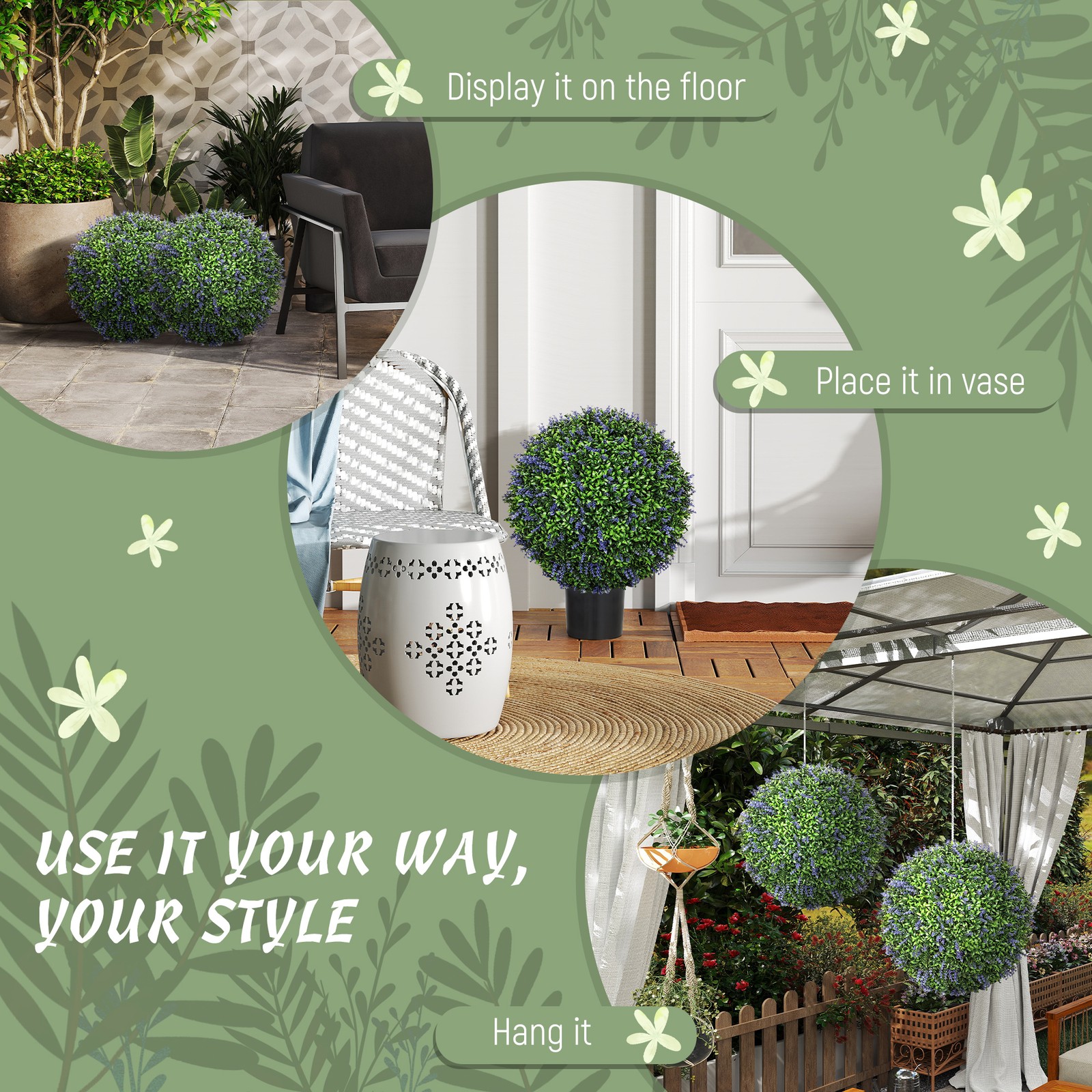 Set of 2 Artificial Plant Topiary Balls, 16.5 Inch