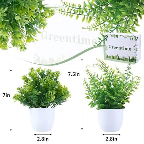 GREENTIME 2 Pack Small Fake Potted Plants for Home Decor Faux White-2 Pack