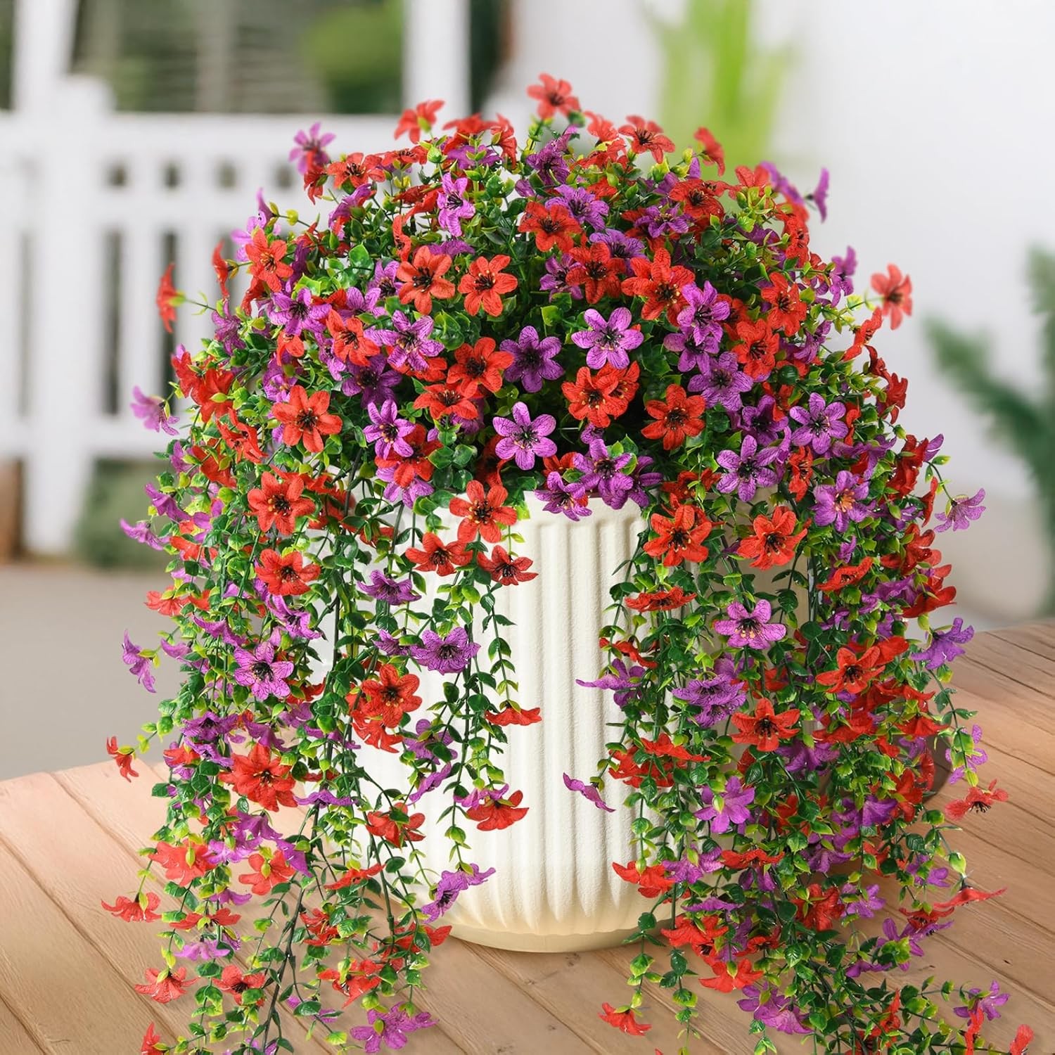 2/4 PACK Artificial Hanging Flowers for Outdoors Faux Plants, Artificial Flowers