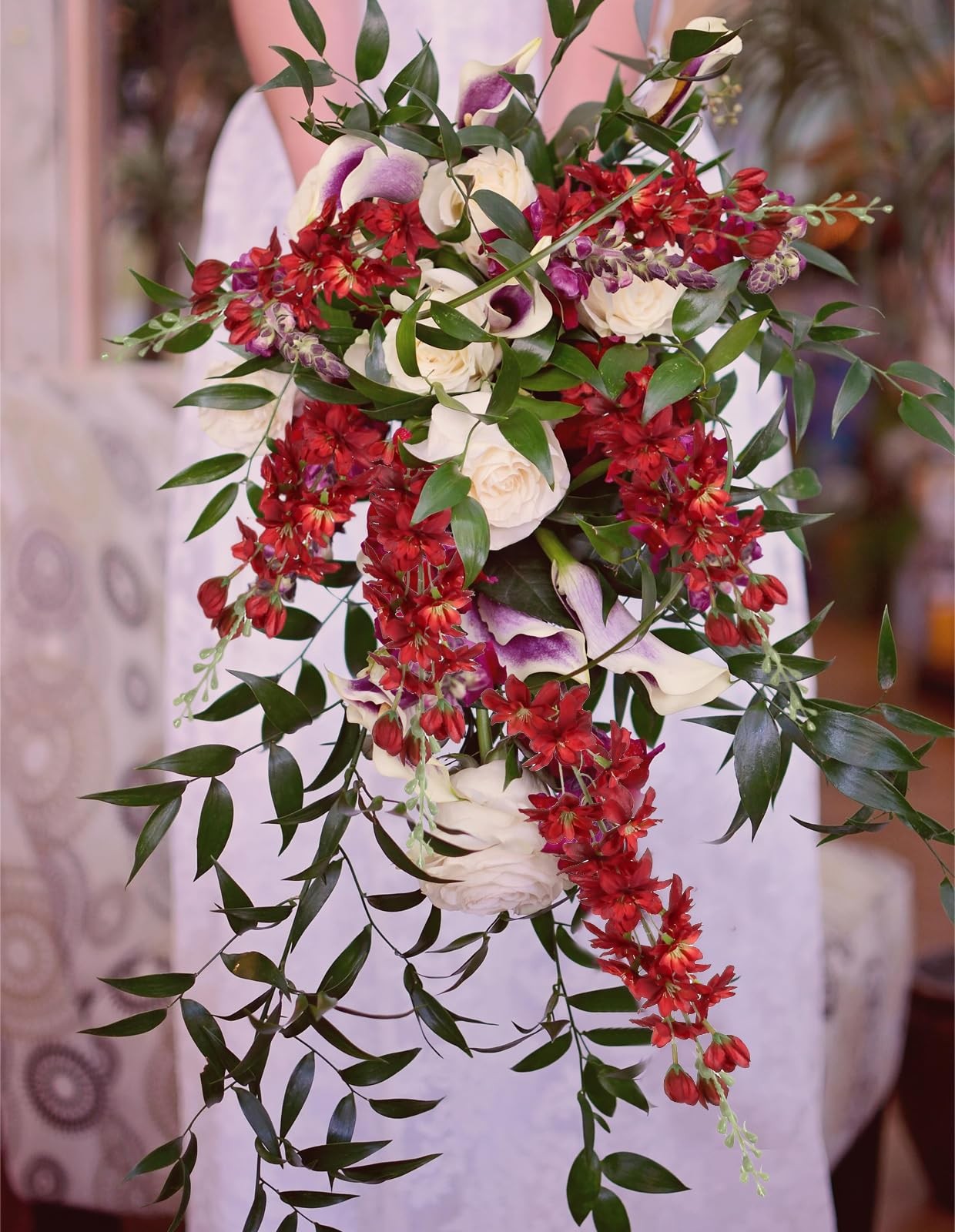6PCS Red Delphinium Artificial Flowers 33″ Larkspur Silk Flowers Long Stem Ar…