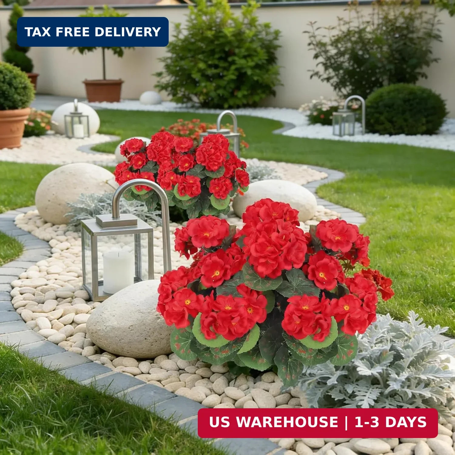 Artificial Flowers for Outdoors, Realistic Fake Flowers UV Resistant Silk Gerani