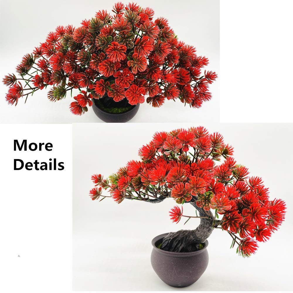 Fycooler Artificial Plants Bonsai Juniper Tree Potted 10in, Red