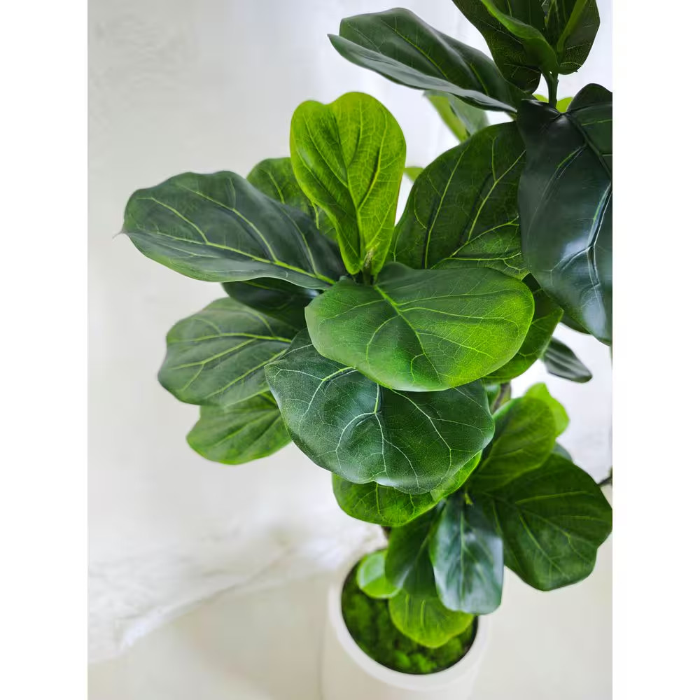 4.5 Ft. Artificial Fiddle Leaf Fig Tree in White Decor Pot, Faux Green Plant Ind
