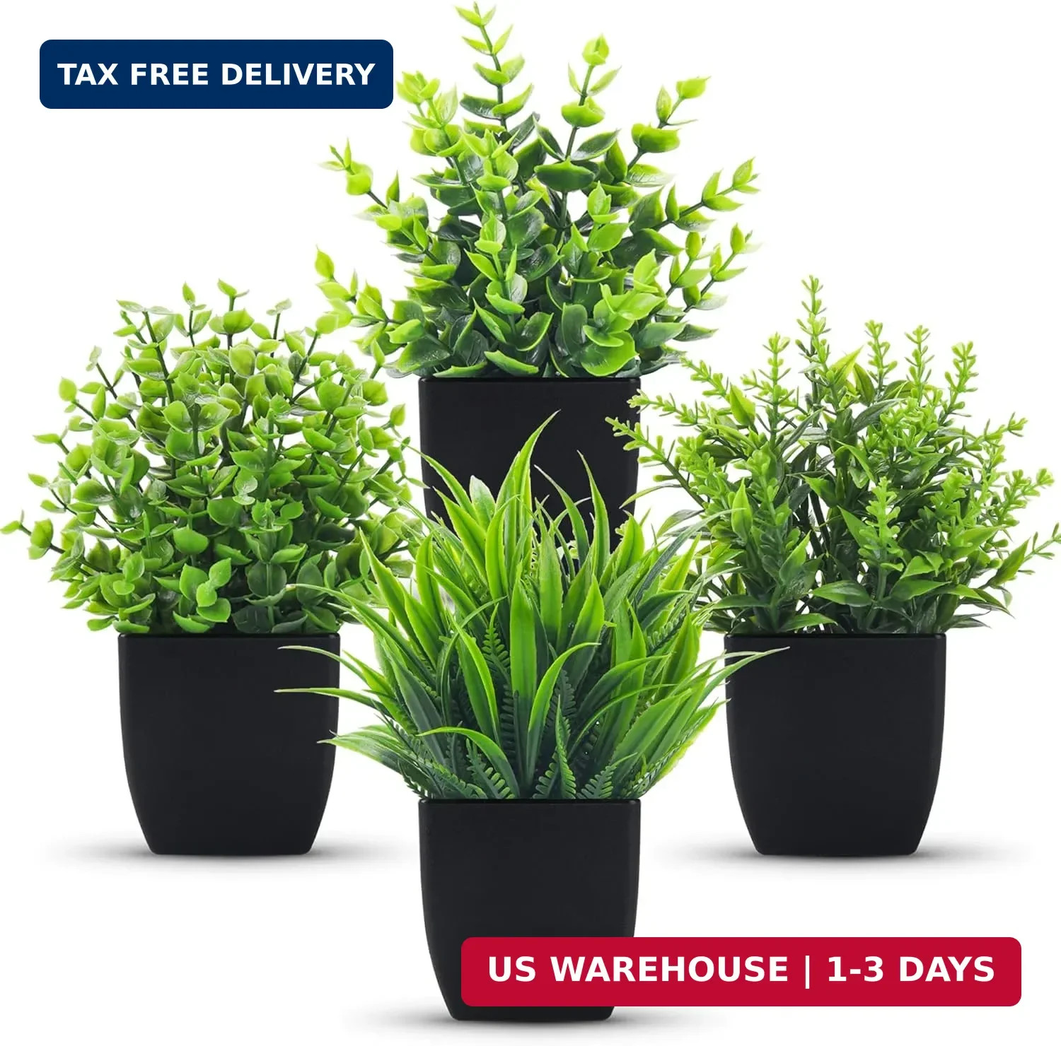 Der Rose 4 Packs Fake Plants Small Artificial Mini Faux Plants for Bathroom Home