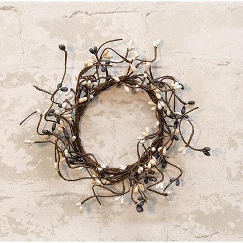 NEW Farmhouse Berry Wreath Candle Rings 2pc 3.5″ Gray Cream White Pips
