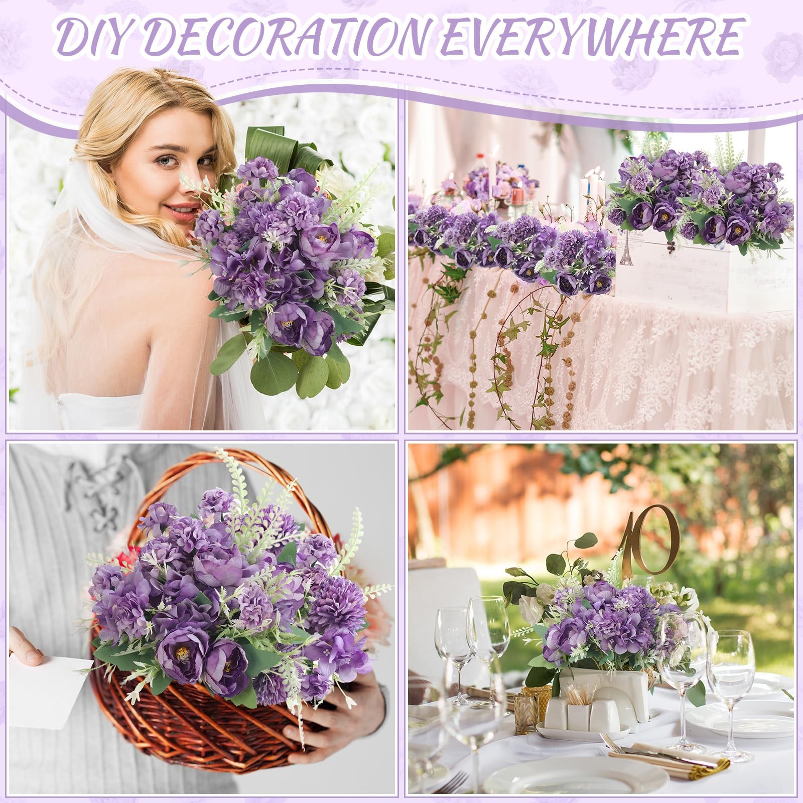 8 Pcs Peony Artificial Flowers Fake Silk Hydrangea Bouquet Elegant Peony Flow…