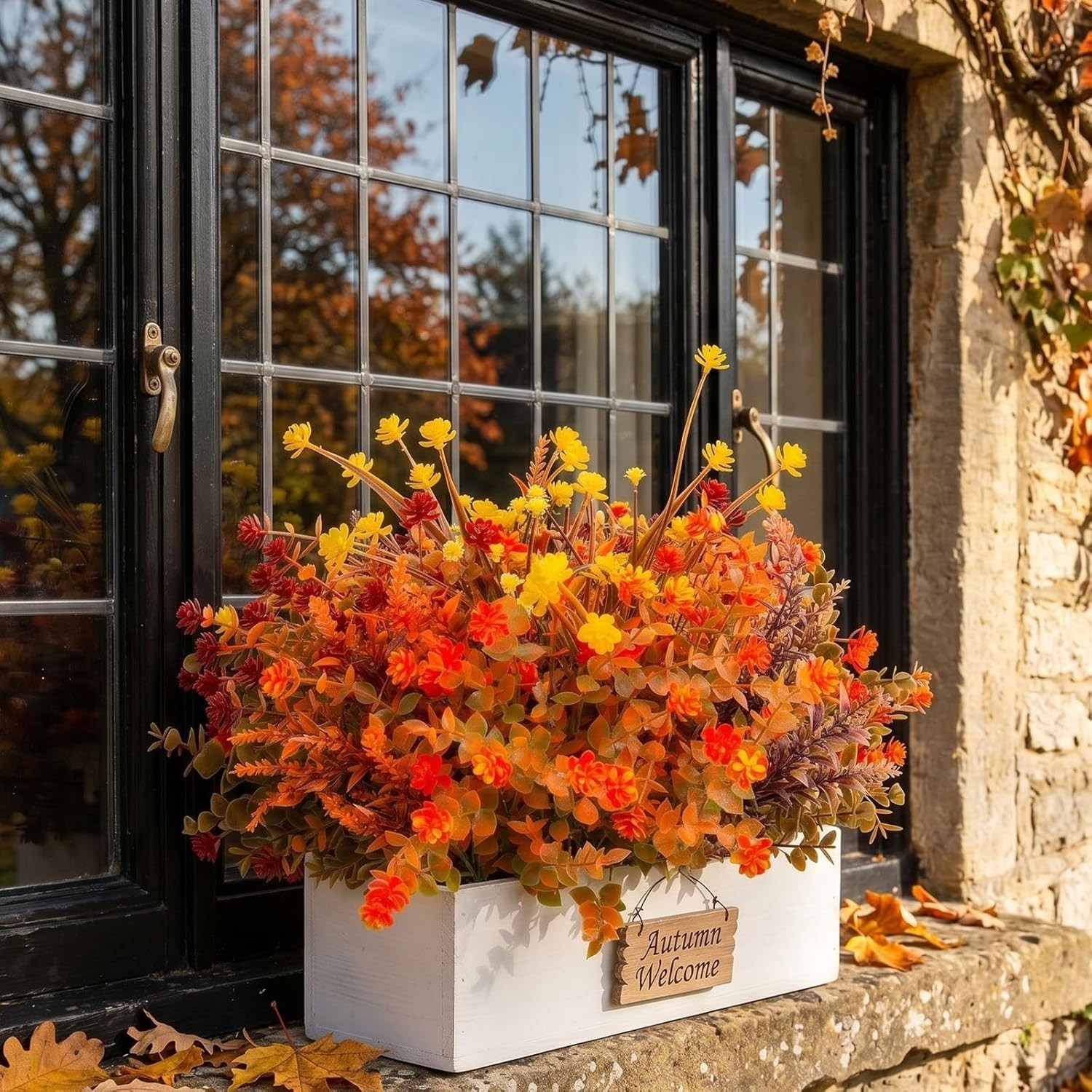 12 Pcs UV Resistant Artificial Fall Flowers – Vibrant Orange Outdoor Decor