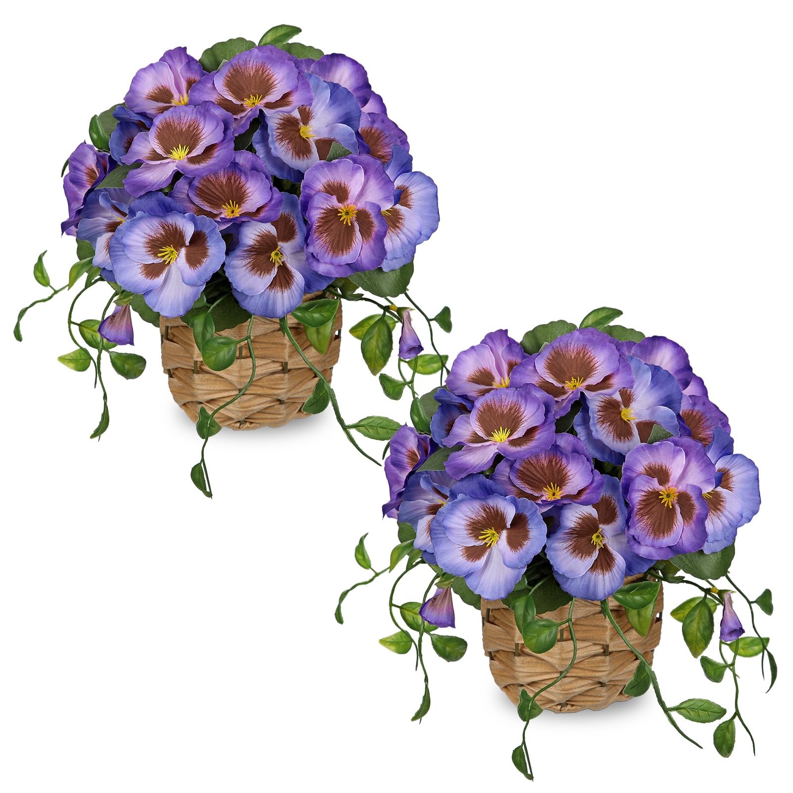 Artificial Pansy Flowers in Baskets, 2PCS Realistic Fake Flowers for Farmhous…