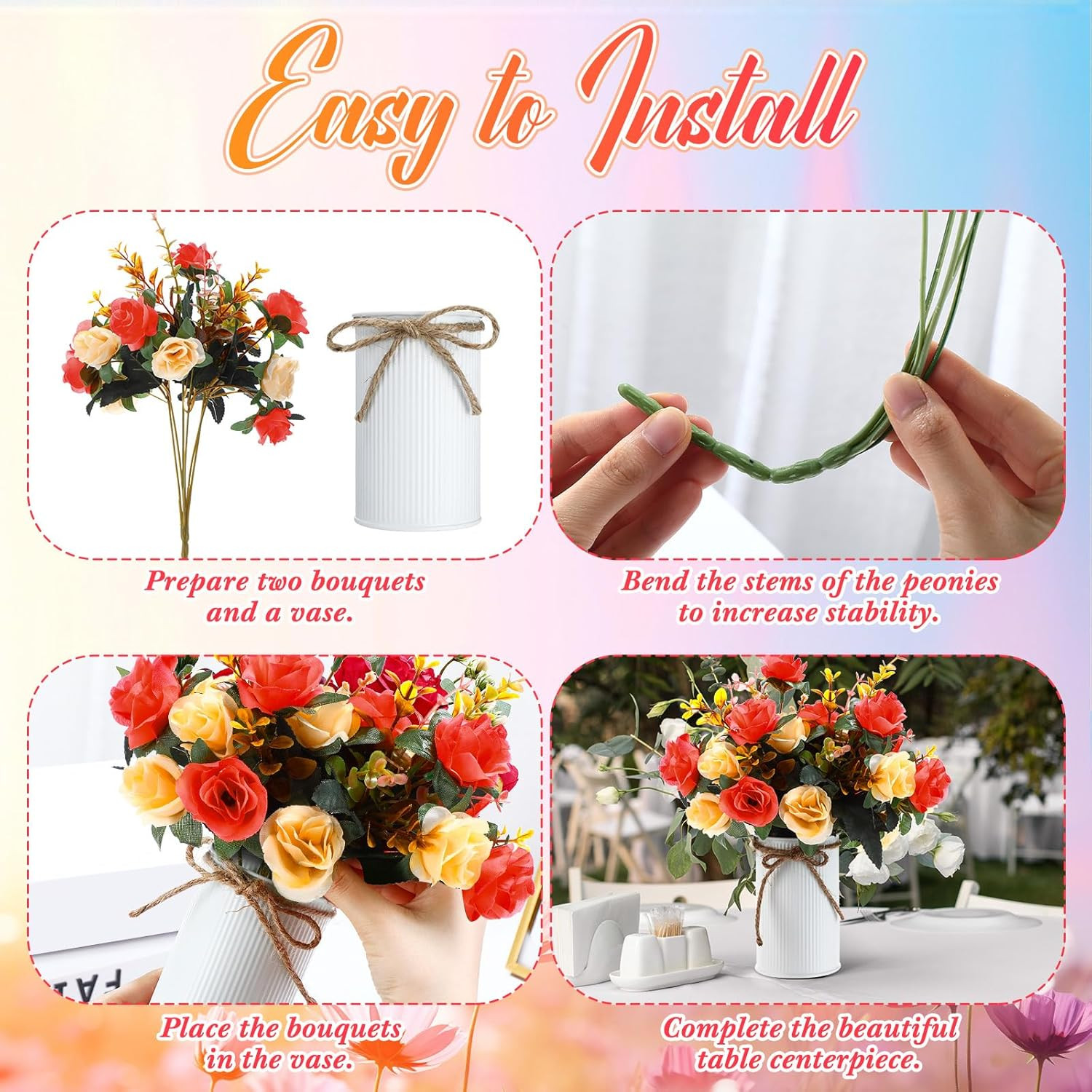 12 Sets Orange Rose Centerpiece with Vase for Valentine’s Day Decor