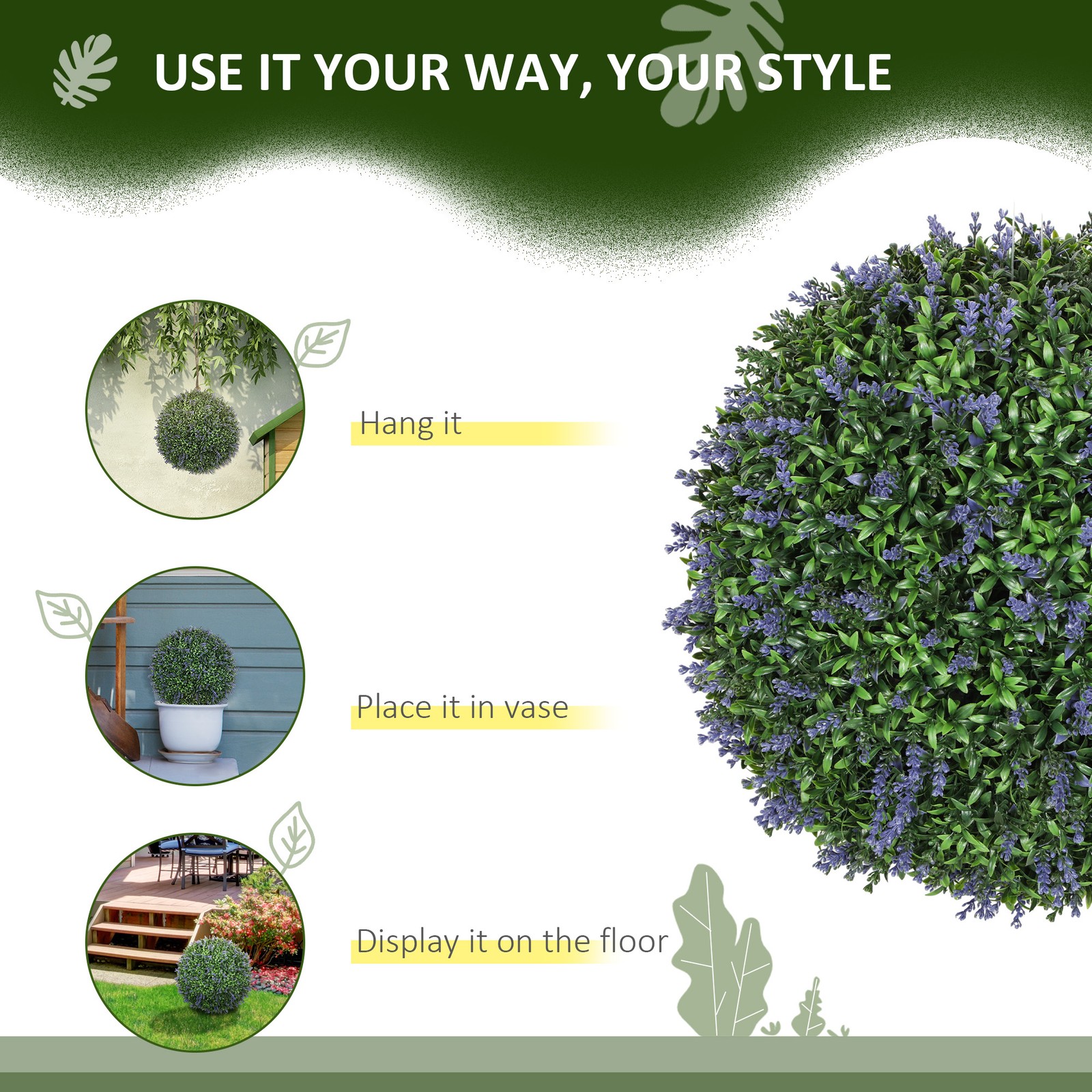 Set of 2 Artificial Plant Topiary Balls, 16.5 Inch