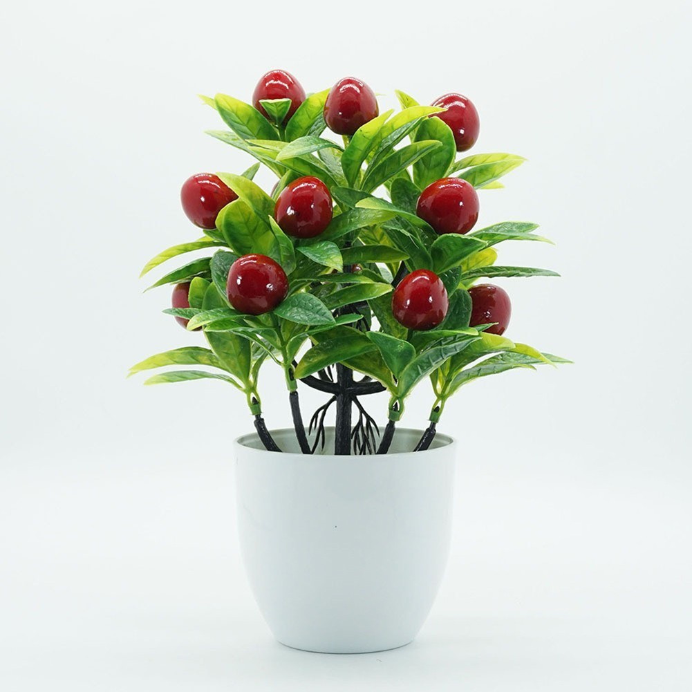 Small Artificial Fruit Tree Plastic Potted Plant for Home Office Decor