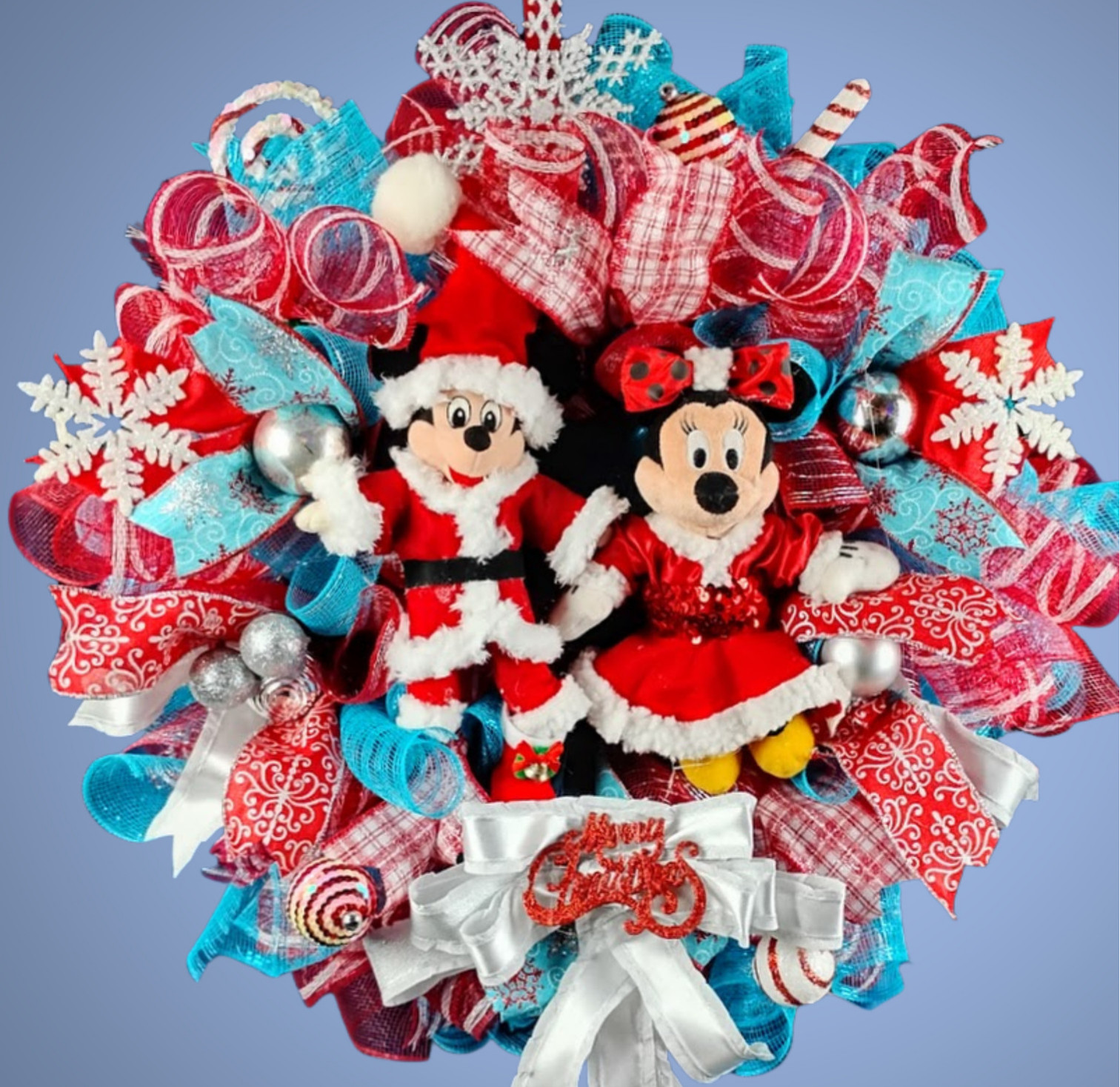 Mickey and Minnie Mouse Christmas Wreath Large 24″ Holiday Front Door Decor