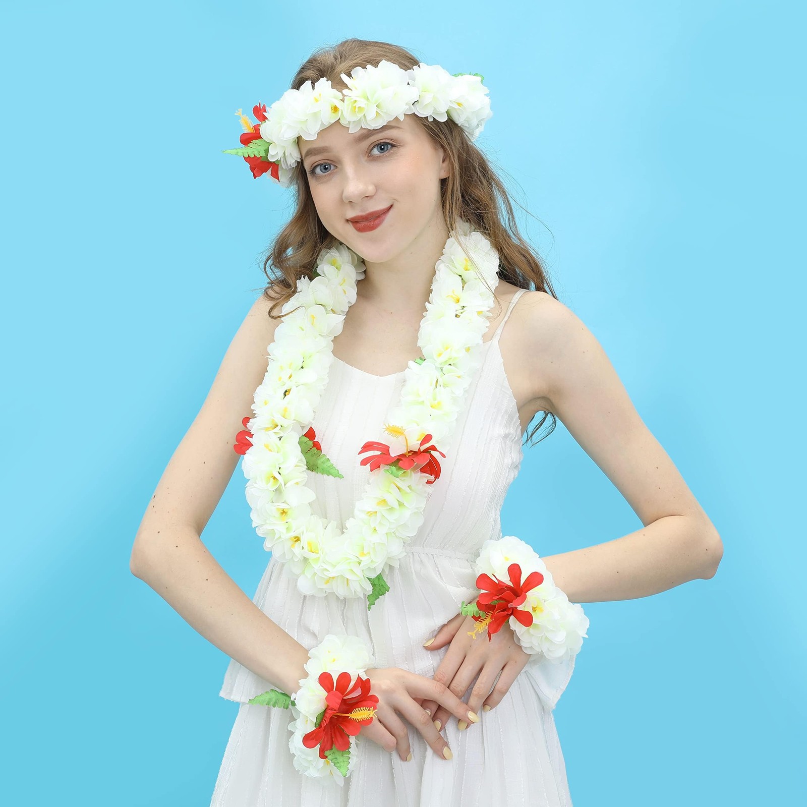 1PCS Luxury Necklaces Hawaiian Leis Graduation Tropical Flower Lei Luau Wreat…