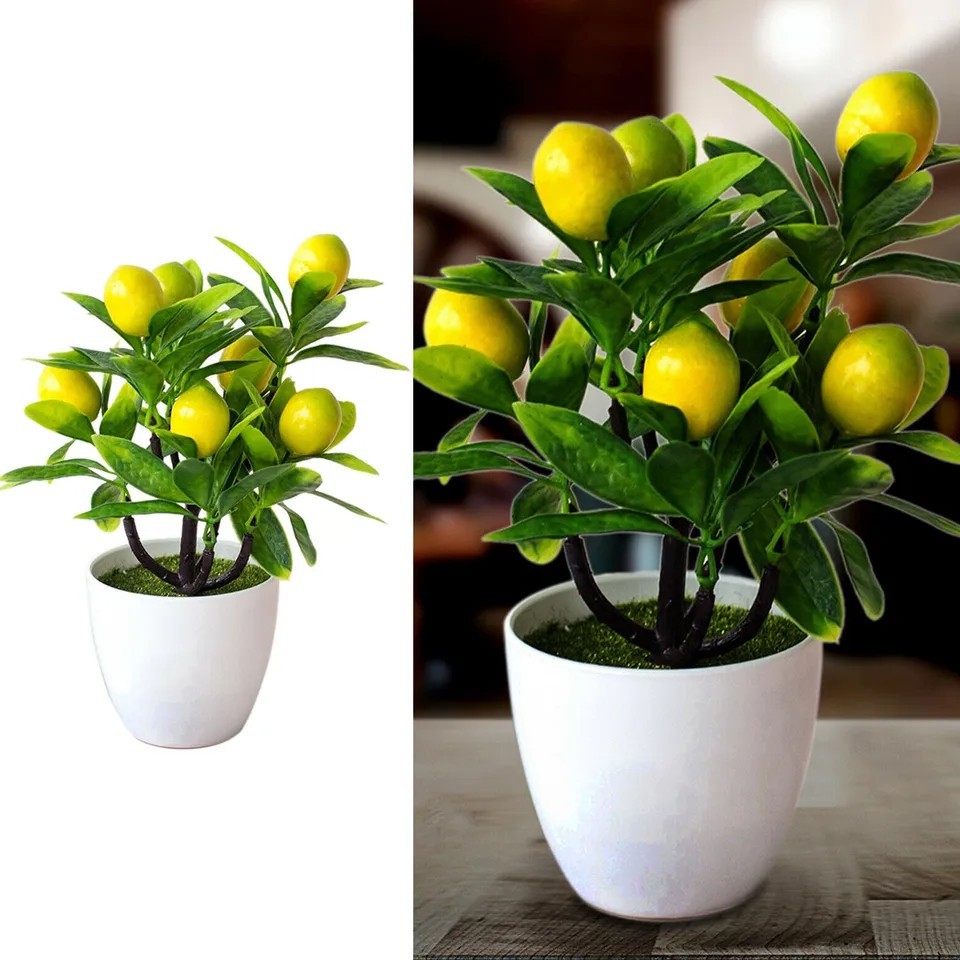 18x24cm Artificial Lemon Tree in Pot – Fake Potted Plant for Home, Garden, Balco