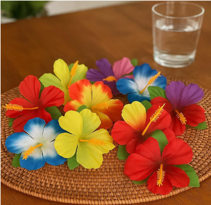 36 Pcs Artificial Hibiscus Flowers Faux Tropical Decor for Parties and Home Deco