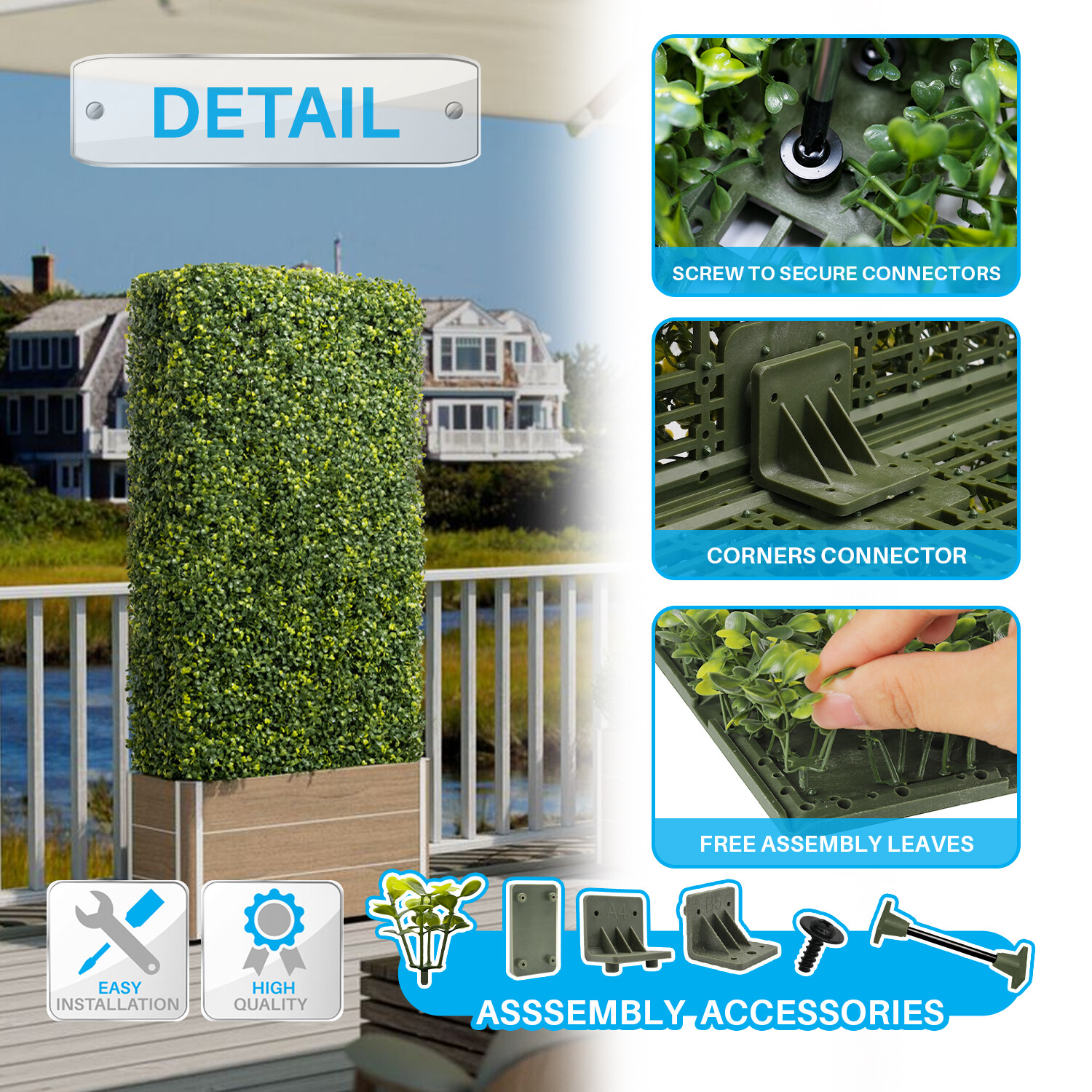 Durable Artificial Boxwood Green Faux Privacy Hedge Wall for Office Garden Decor