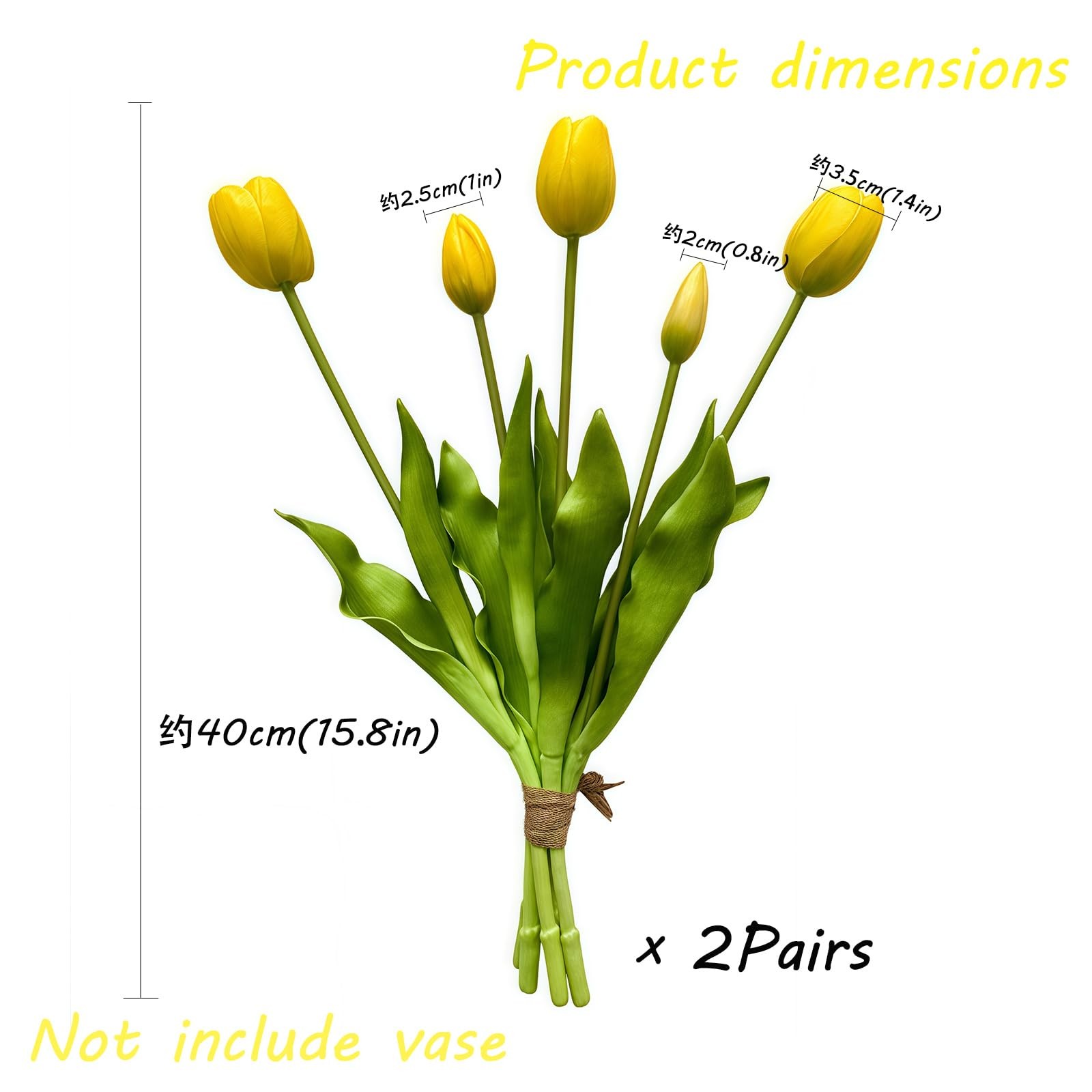 10 PCS 16inch Yellow Artificial Tulip Flowers Real Touch Latex Fake Bouquet