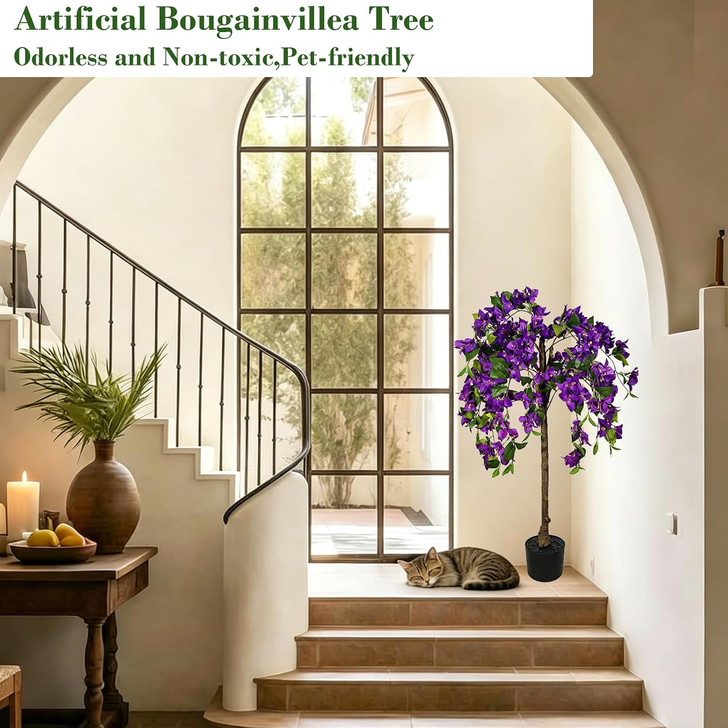 3.7FT Faux Bougainvillea Tree – UV Resistant Potted Floral Decor for Home & Offi