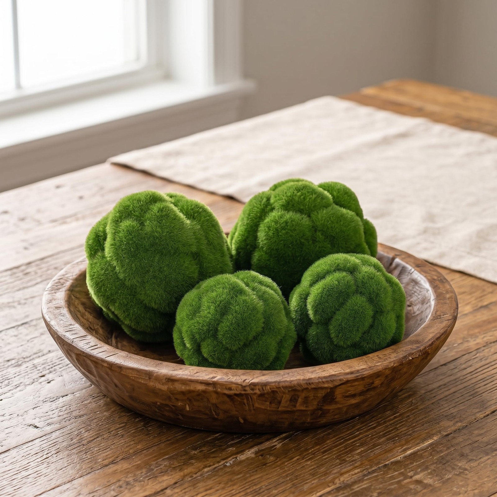 4 PCS Fake Green Moss Ball Flocked Decorative Rock Bowl Filler 4 & 4.7 Inch