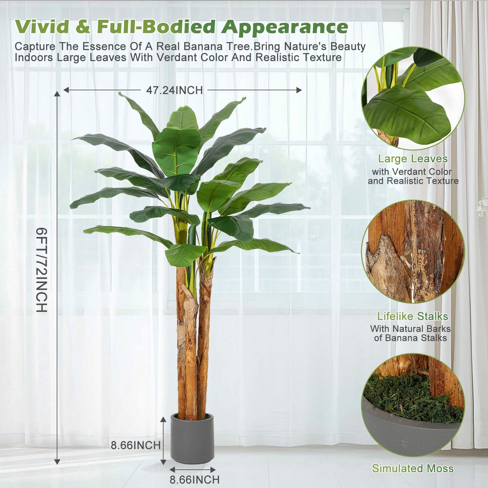5FT Artificial Banana Tree with Grey Planter – 11 Faux Leaves for Home Office
