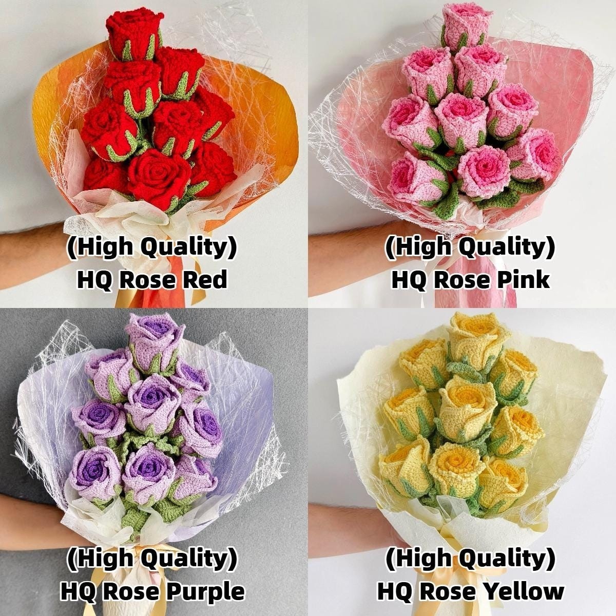 Crochet Rose Bouquet Handmade Yarn Flowers Forever Flower Keepsake Gift for Her
