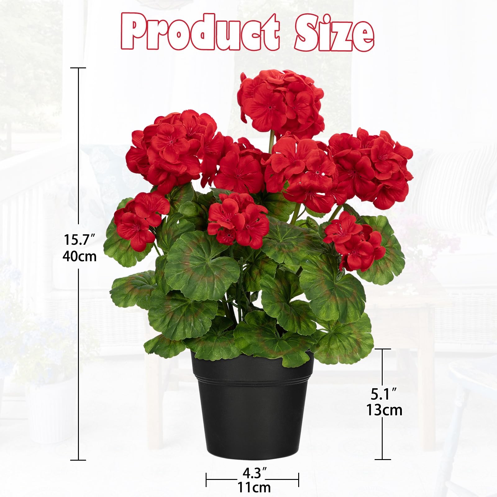 Artificial Geranium Potted Plant – 16” Tall, Realistic Silk Flowers with Vibr…