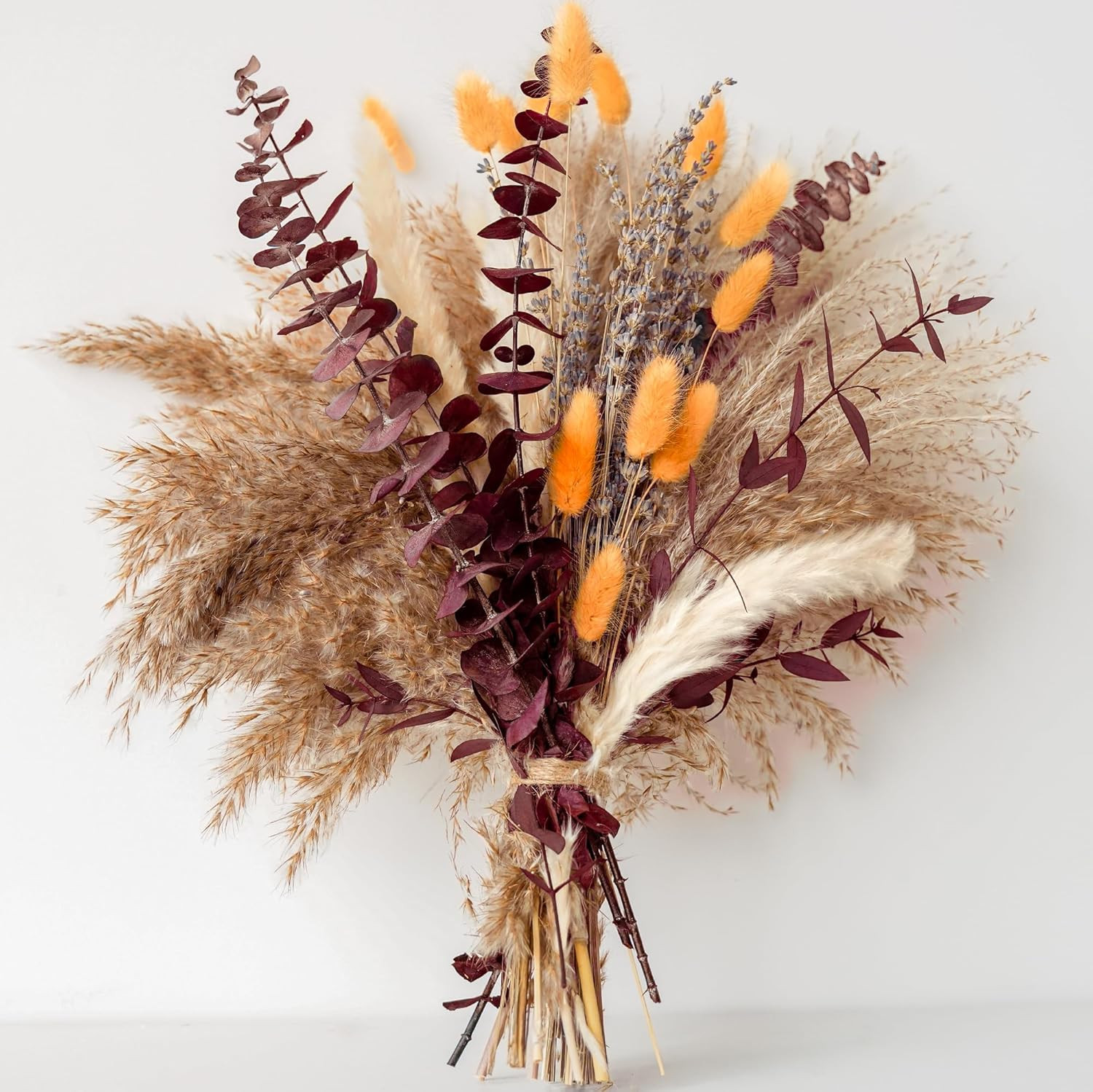 Fall Dried Flower Bouquet with Pampas Grass, Orange Bunny Tails, Lavender & Red