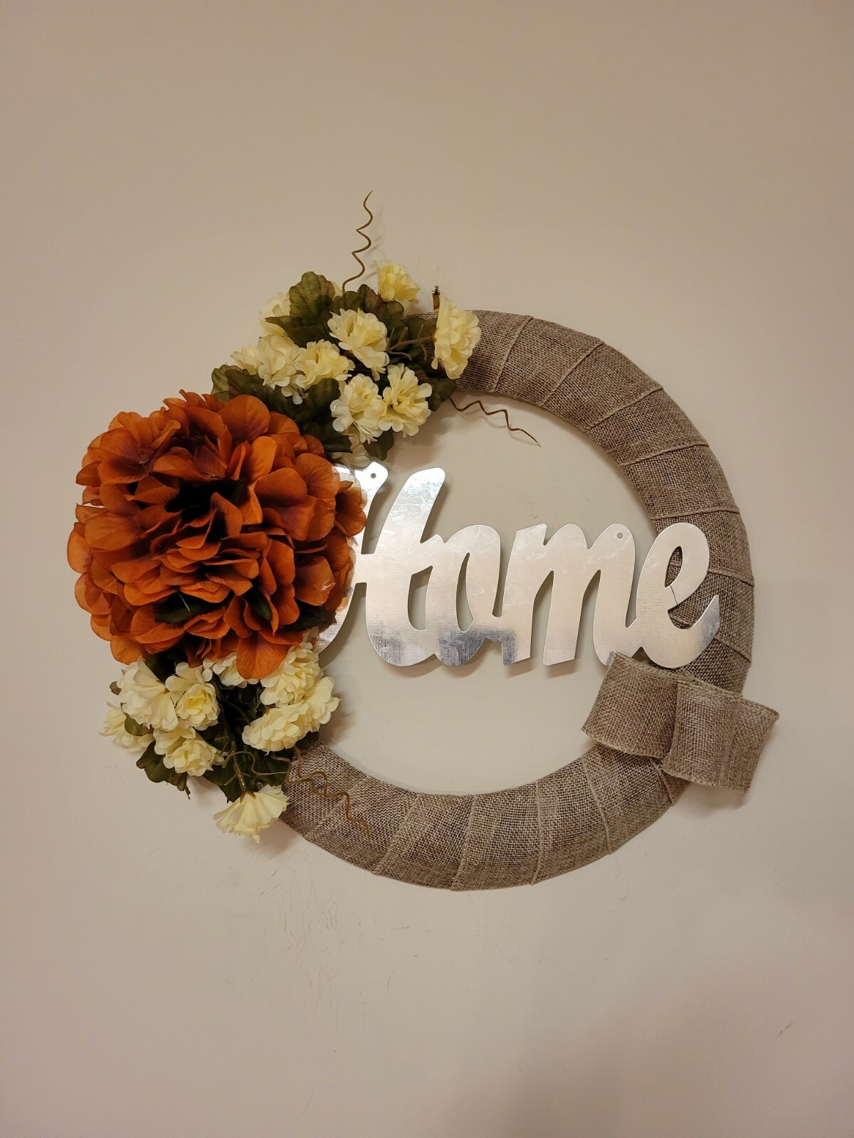 HOME Hydrangeas Mum burlap WREATH FALL autumn Decor Front Door 15″ brown orange
