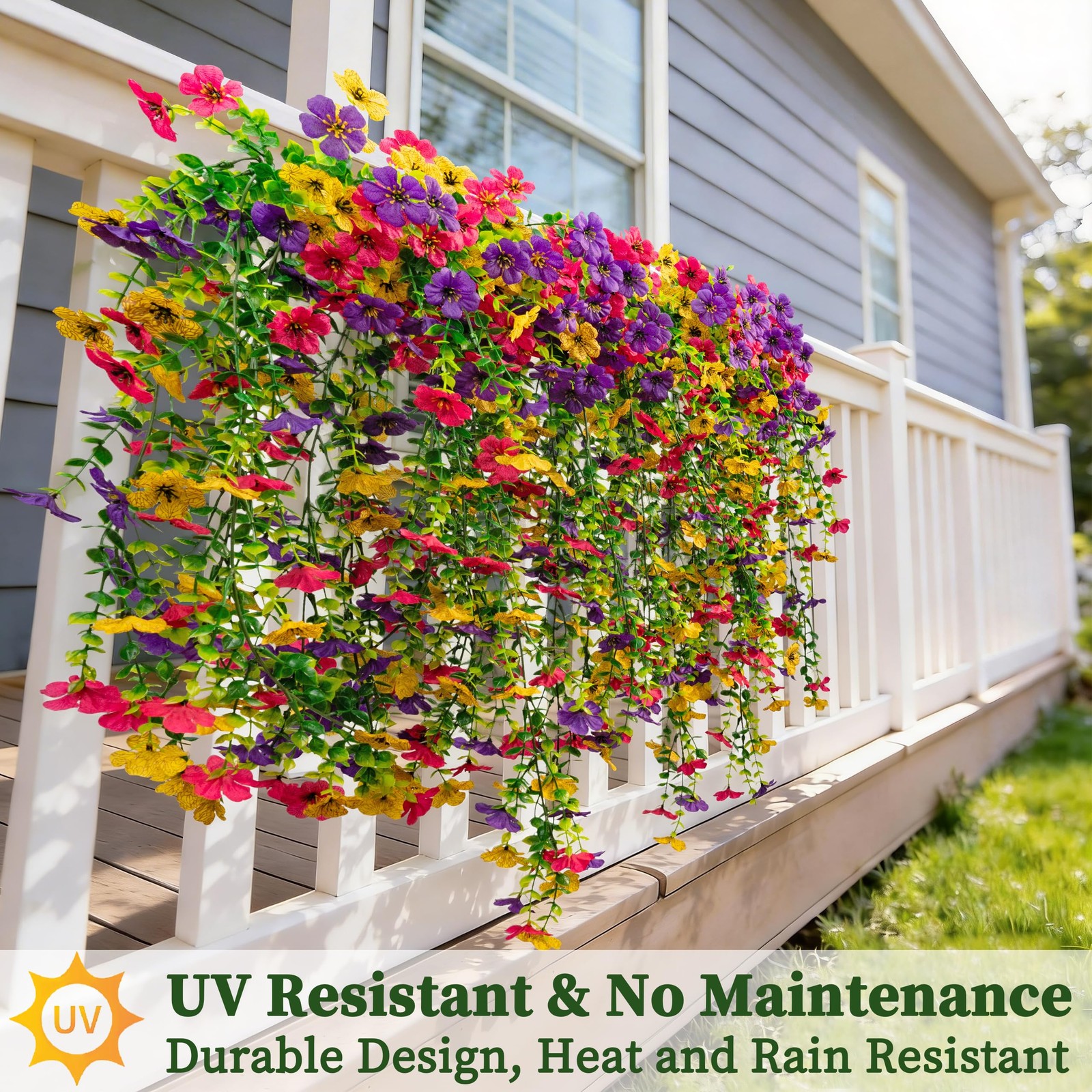 Artificial Hanging Flowers for Outdoors Faux Plants, 2PCS Artificial Outdoor …