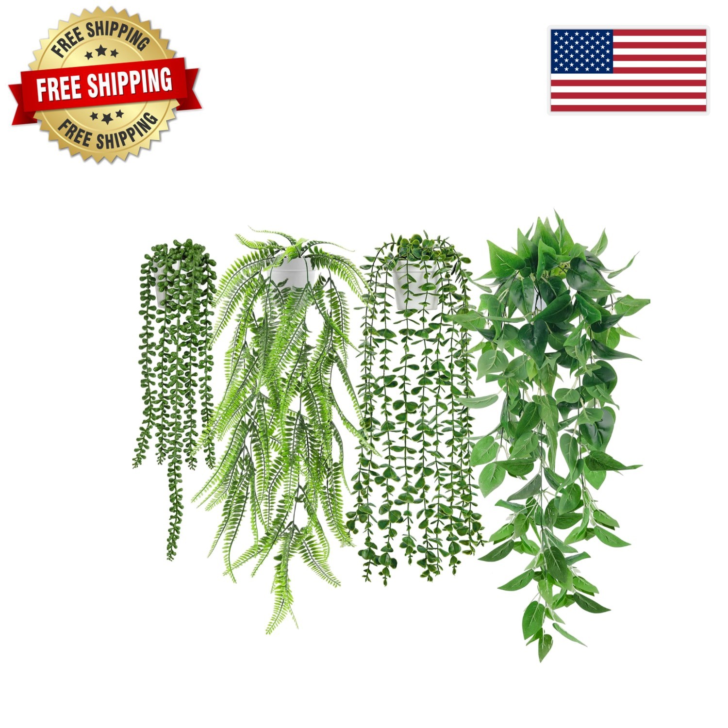 Lifelike Hanging Plants Set of 4 – UV & Water Resistant for Indoor & Outdoor